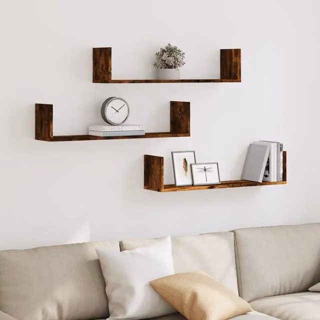 Berkfield Home Set of 3 Smoked Oak Wall Shelves, Brown, W: 80 cm, D: 18 cm, H: 18 cm – 1