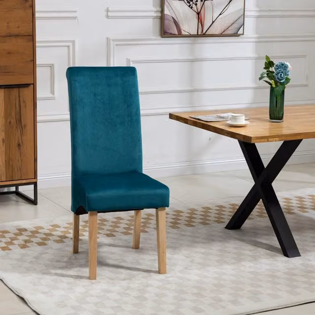 Artemis Home Rimini Velvet Fabric Dining Chairs, Set of 2, Petrol Blue, H 104 x W 60 x D 47 cm