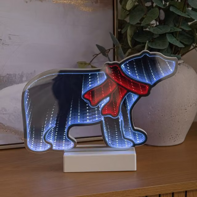 Samuel Alexander Polar Bear Infinity Mirror Light Up Christmas Decoration with Red and White LEDs, 27 cm – 1