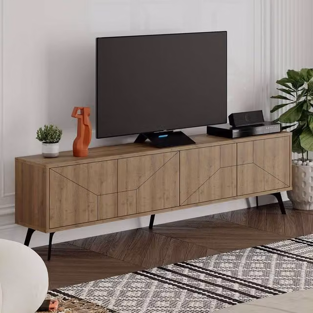 Decortie Dune Modern Geometric TV Unit Multimedia Centre in Brown, 2 Pack – 2