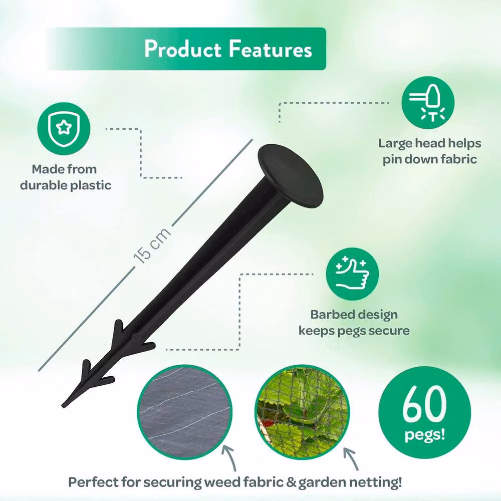Green Thumbz Pack of 60 Black Plastic Garden Weed Control Membrane Pegs, 15 cm – 2