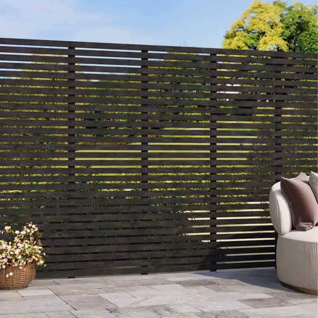 Komore Semi-Transparent Grey Solid Pine Wood Garden Fence Board, Height: 180 cm