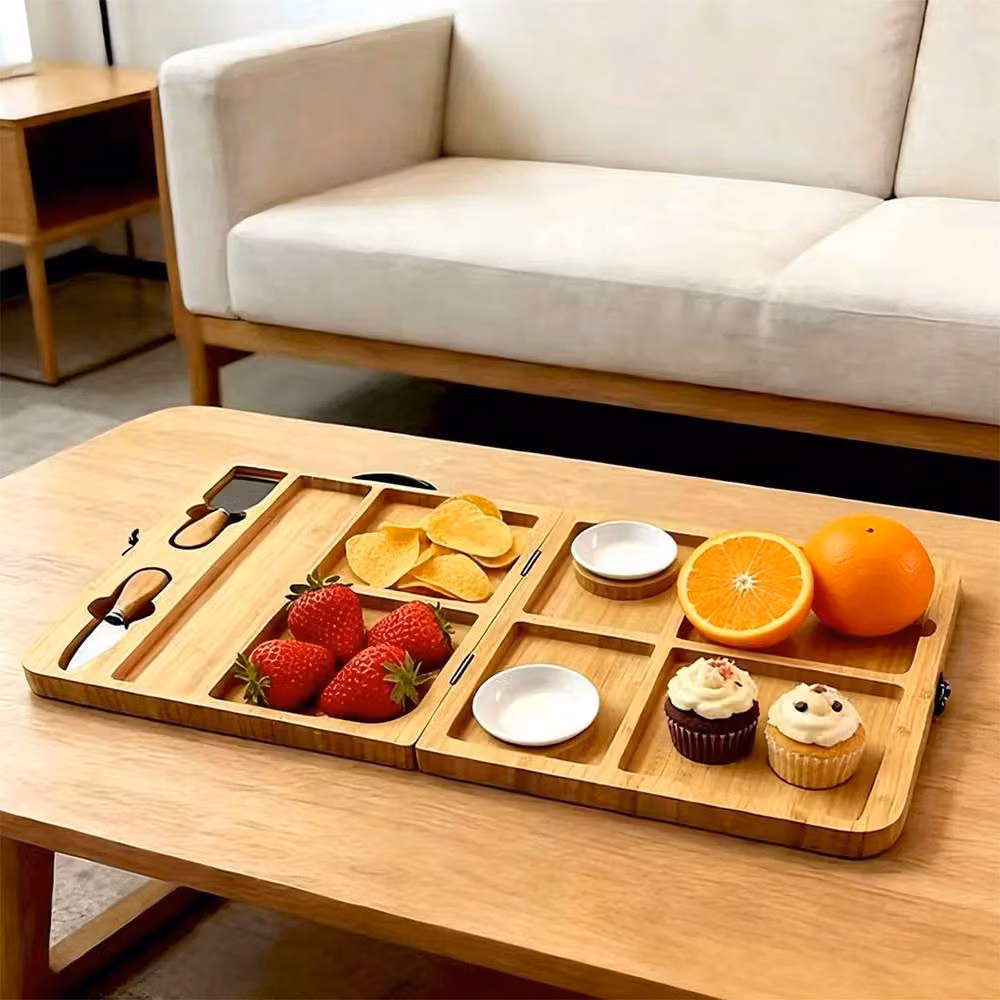 Quipulse Multifunctional Folding Cheese Board in Beige and Sand with Stainless Steel Details – 1
