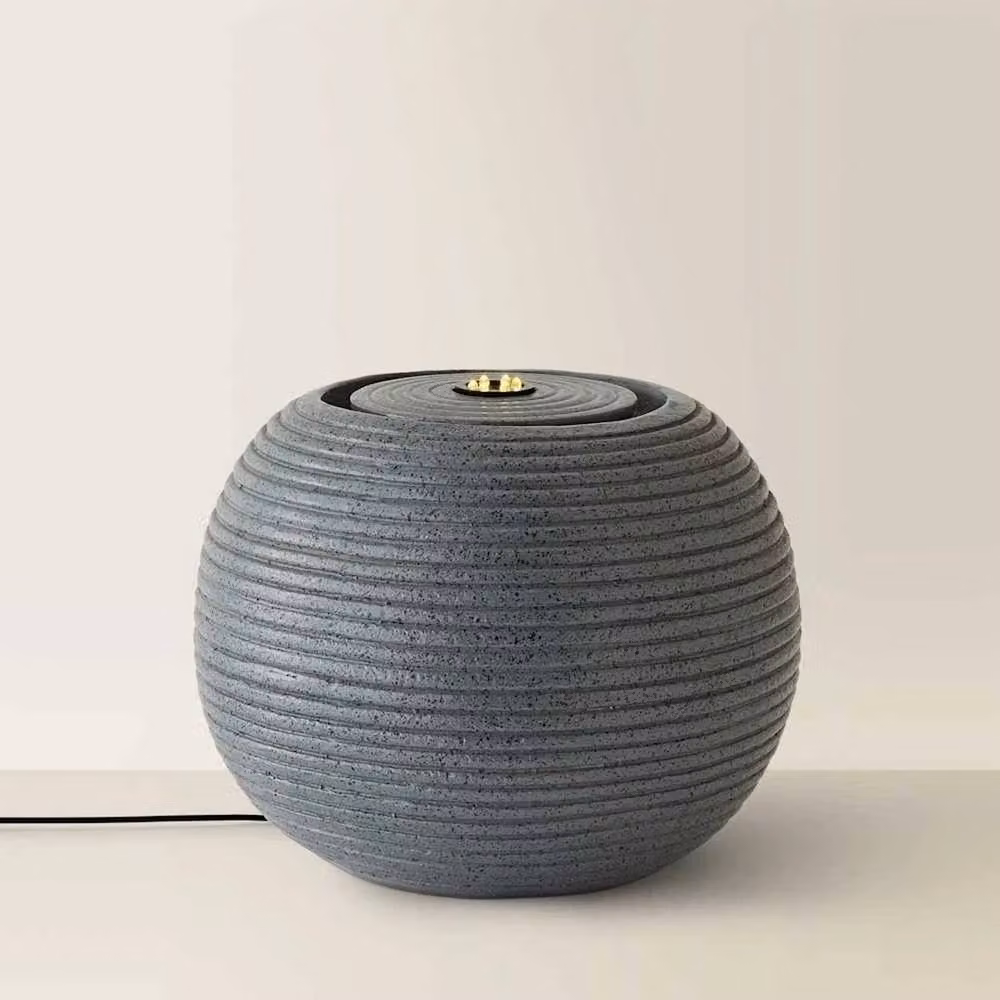 FLAVORA Solar Round Ribbed Ball Garden Water Fountain in Grey – 2
