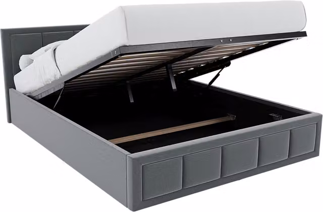 Vida Designs Vanita Ottoman Fabric Bed with 6 inch King Size Mattress, Light Grey, W/D/H: 180 x 200 cm