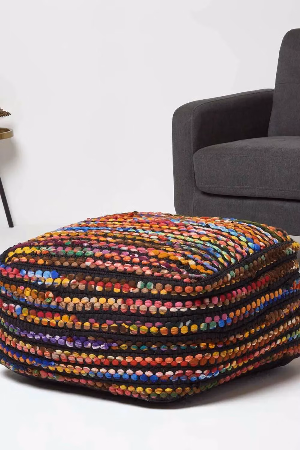 Homescapes Folk Woven Bean Filled Pouffe Cube in Multicolour – 2