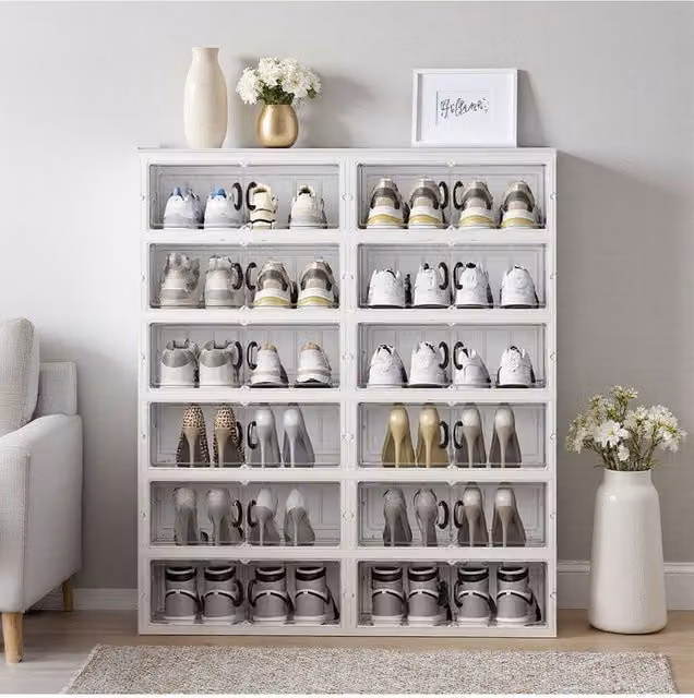 Living and Home 6-Tier Foldable Shoe Storage Box with Magnetic Glass Doors in White – 1