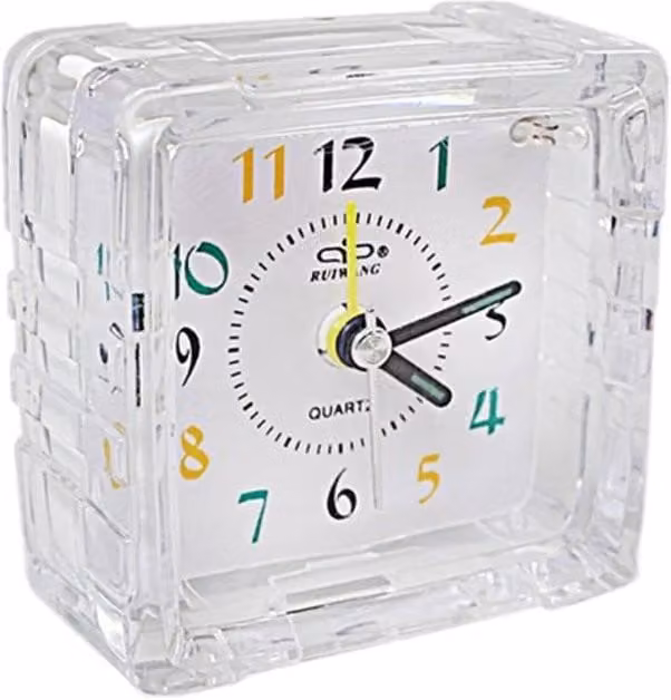 KDMD Silent Square Quartz Bedside Alarm Clock for Kids and Students in Transparent