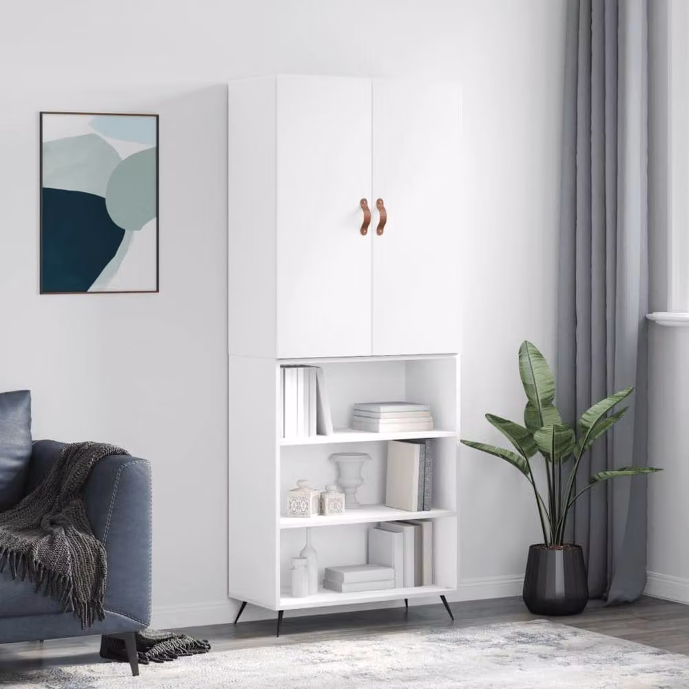 Berkfield Home Modern White Highboard with Hinged Doors and Internal Shelves, W/D/H: 69.5 x 34 x 180 cm – 2