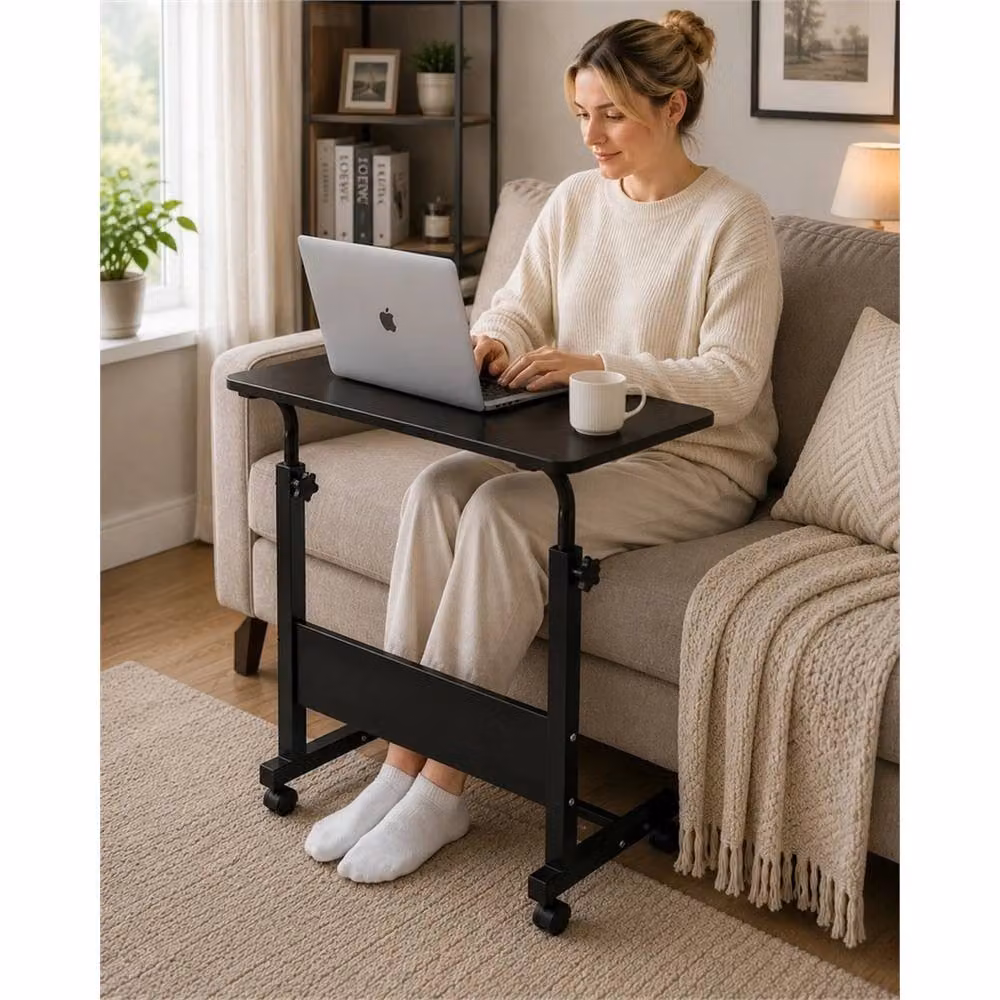 FLAVORA Adjustable Black Laptop Table Desk with Castors – 5