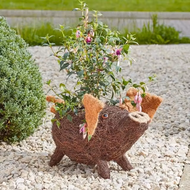 Marco Paul Rattan Garden Flower Planter Tub in Brown, W/D/H: 44 x 30 x 28 cm