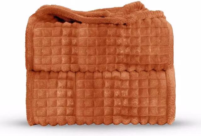 Velosso Chunky Waffle Plush Super Soft Blanket Throw in Brown, W: 150 cm, D: 200 cm