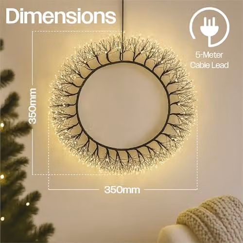 mysmartbuy Metal Outdoor LED Wreath in White, Diameter: 35 cm – 2
