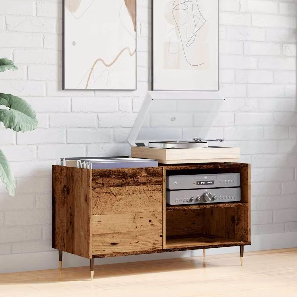 Berkfield Home Record Cabinet in Old Wood Brown, W/D/H: 84.5 x 38 x 48 cm – 3