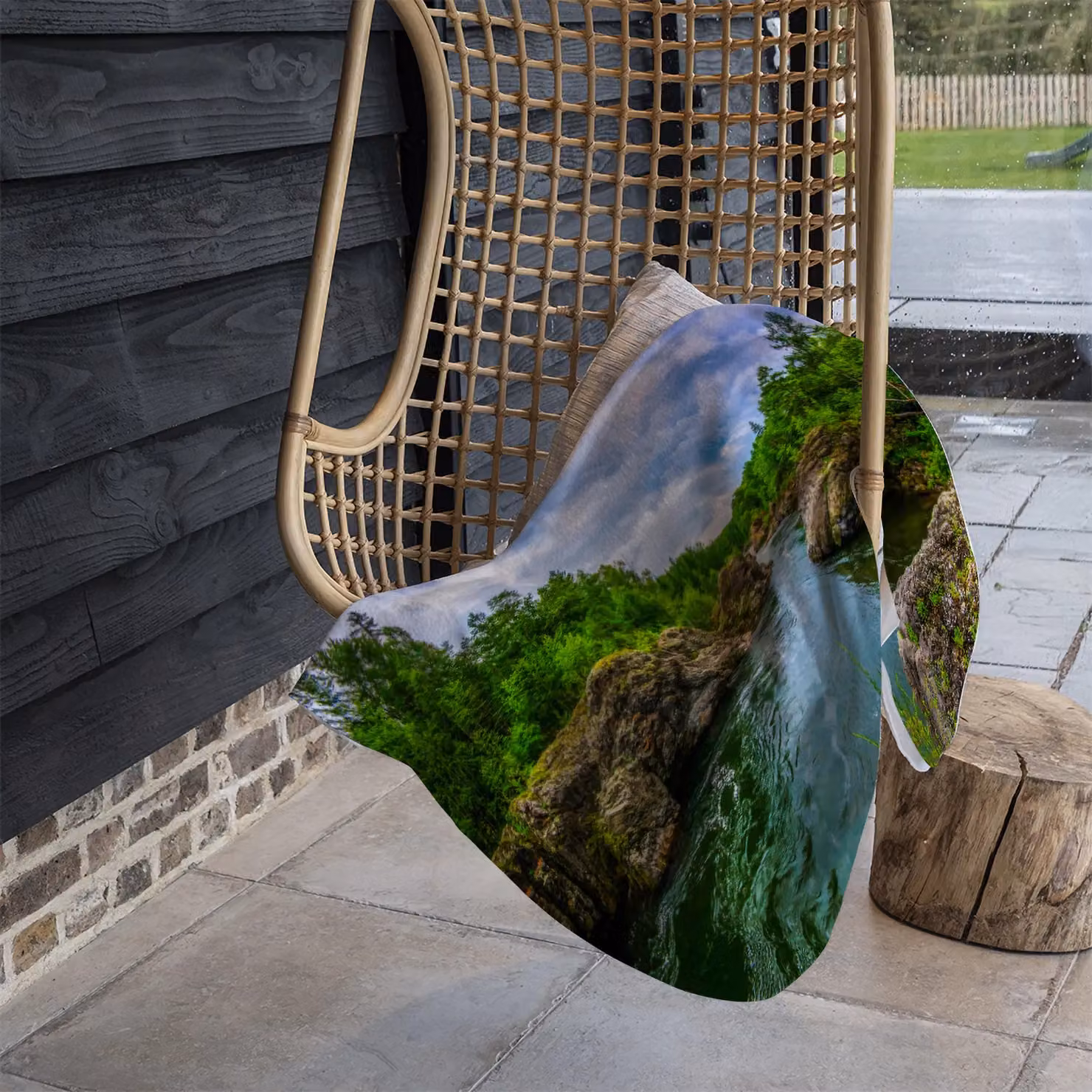 Benjamin Tate Design River in Mountain Forest Landscape Fleece Blanket in Green, Beige and Multicolour, W: 120 cm, D: 150 cm – 3