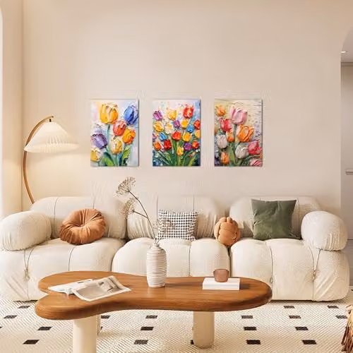 Simpa 3 Panel Floral Canvas Wall Art, Multicolour Botanical Flower Design, W/H: 180 x 60 cm – 3