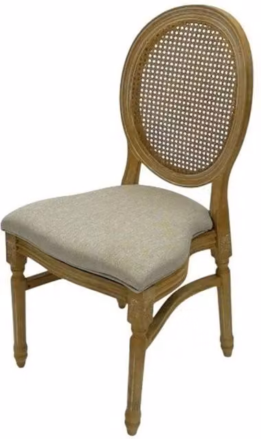 SPETLEK Beige Cane Backed Louis Dining Chairs with Rattan and Wood Details
