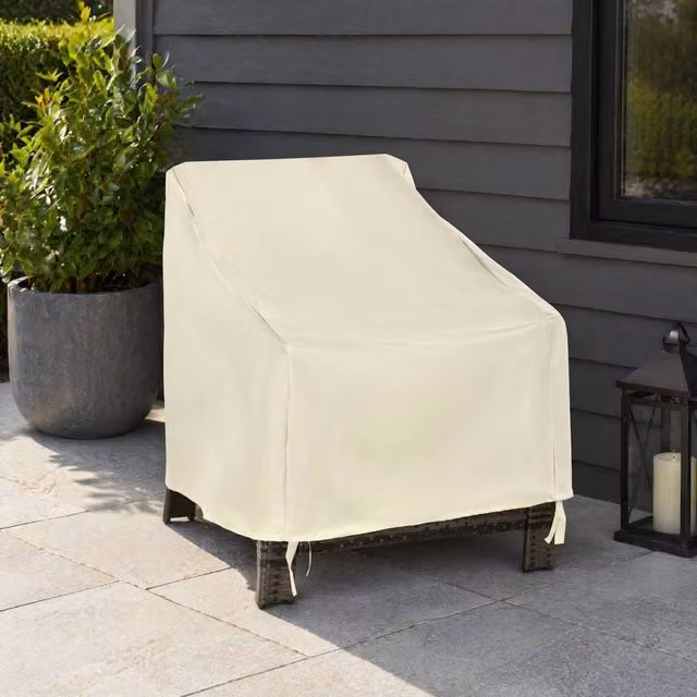 STILVORA Water-Repellent Oxford Cloth Garden Armchair Cover, Beige, W: 68 cm, D: 44 cm, H: 87-77 cm