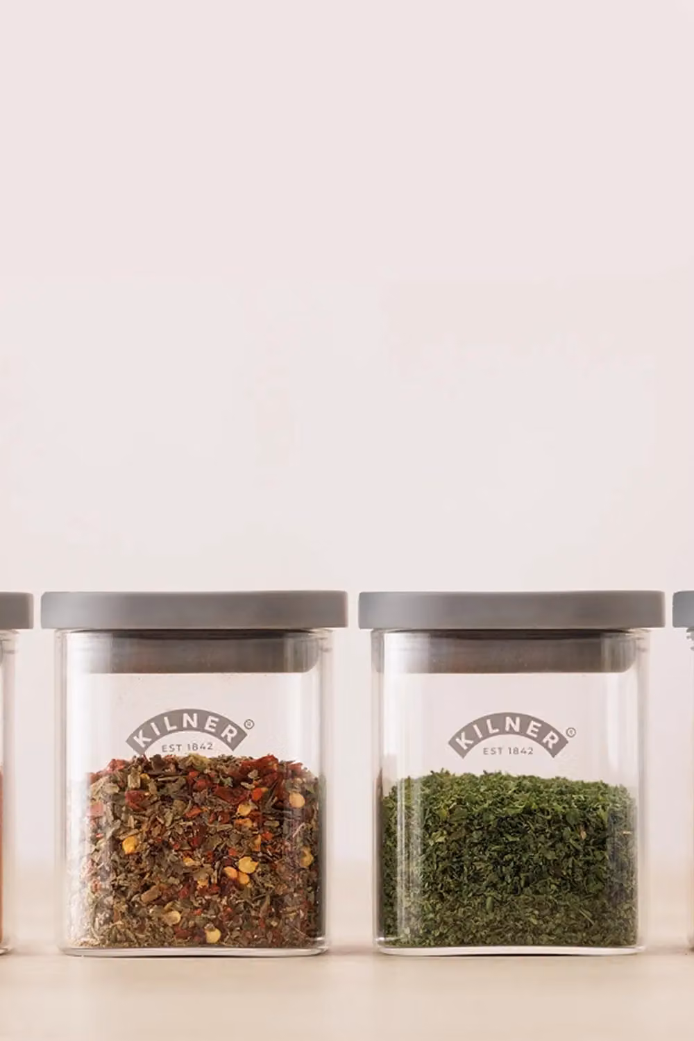 Kilner Set of 6 Fresh Storage Square Spice Jars, 160ml, Clear Glass with Airtight Silicone Lids – 2
