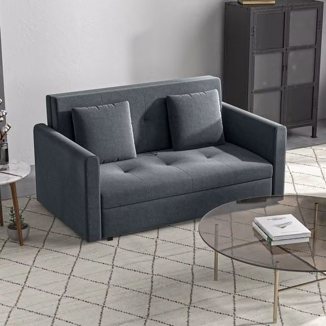 HOMCOM Convertible 2 Seater Sofa Bed with Hidden Storage in Dark Grey
