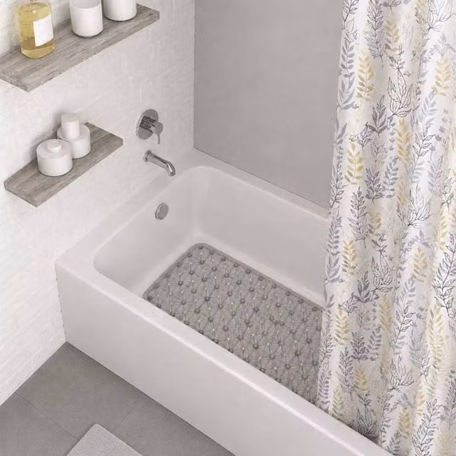 Showerdrape Fernland Floral Shower Curtain and Laguna Grey Anti Slip Bath Mat, Grey and White, W: 180 cm, H: 180 cm – 1
