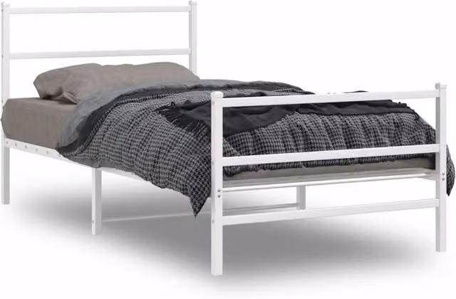 Berkfield Home Metal Bed Frame with Footboard in White, W/D/H: 100 x 200 cm – 1