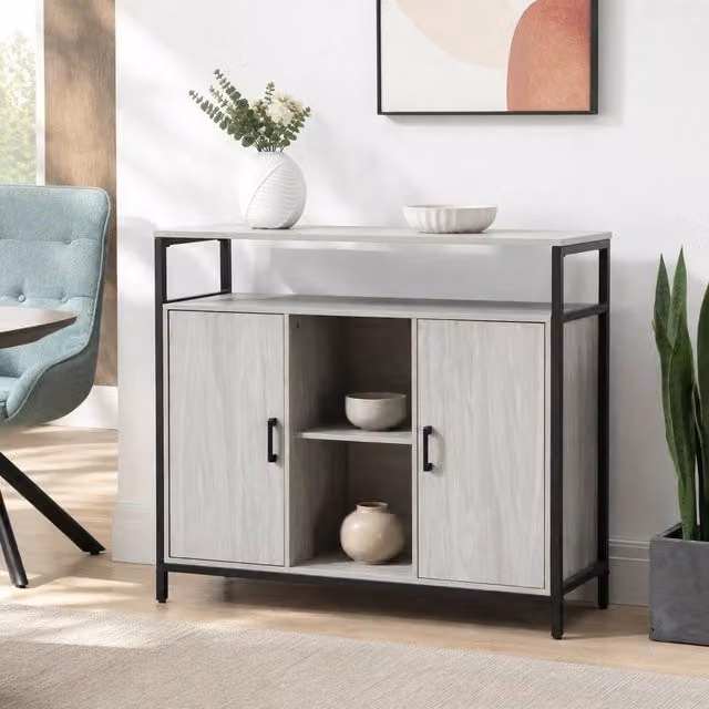 STILVORA Industrial Sideboard with 2 Doors and Adjustable Shelves in Grey – 1
