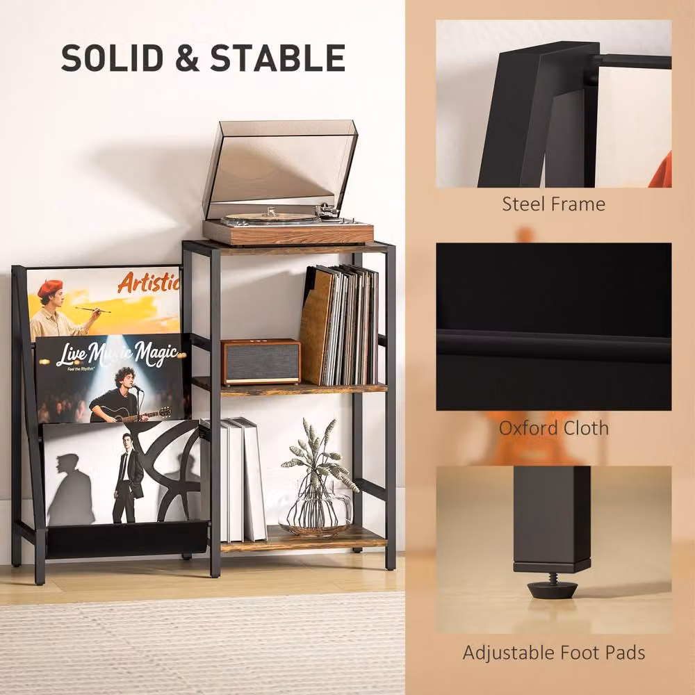 Wyld Haus Nobalo Industrial 3 Tier Side Table in Brown with Wood and Metal Construction, H: 74 cm, W: 30 cm, D: 84 cm – 6