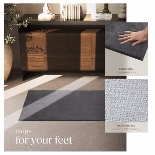 tectake Fluffy Rug in Anthracite Grey, Allergy-Friendly and Washable Short-Pile Polyester Carpet, W/D: 80 x 150 cm – 4