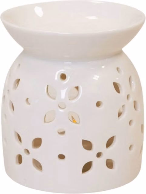 Four Candle White Ceramic Floral Flower Petal Tealight Oil Burner, Height: 13 cm