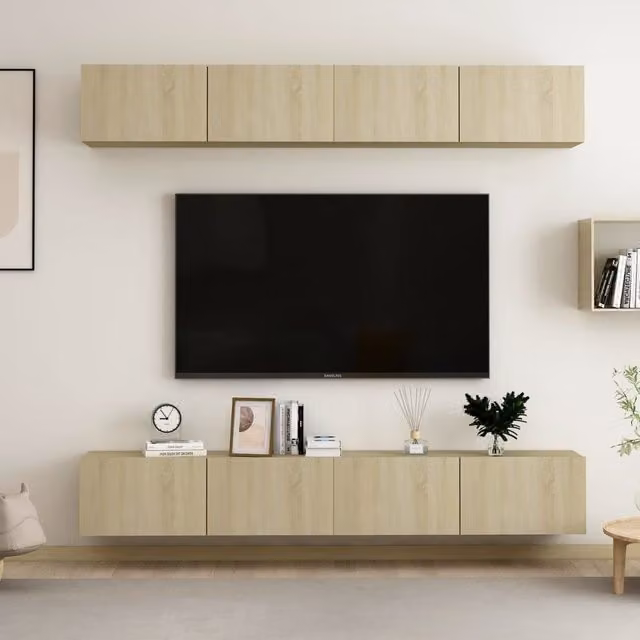 Berkfield Home Set of 4 Modern TV Cabinets in Sonoma Oak, W/D/H: 100 x 30 x 30 cm – 1