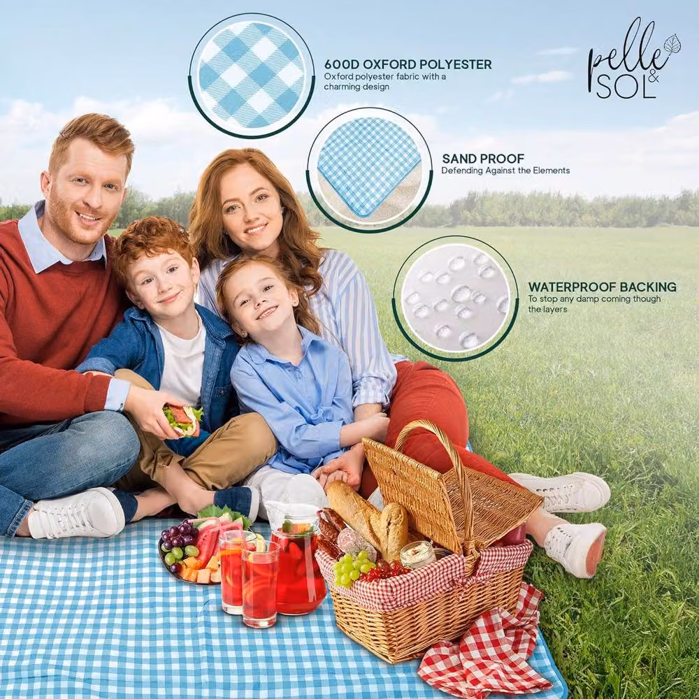 Pelle & Sol Foldable Waterproof Picnic Blanket in Blue, W/D/H: 200 x 140 x 1 cm – 2
