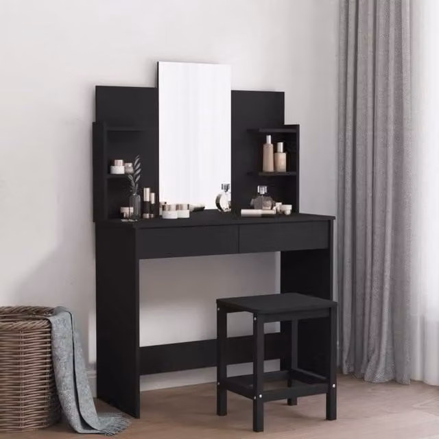 Berkfield Home Black Dressing Table with Mirror, W: 96 cm, D: 39 cm, H: 142 cm – 1