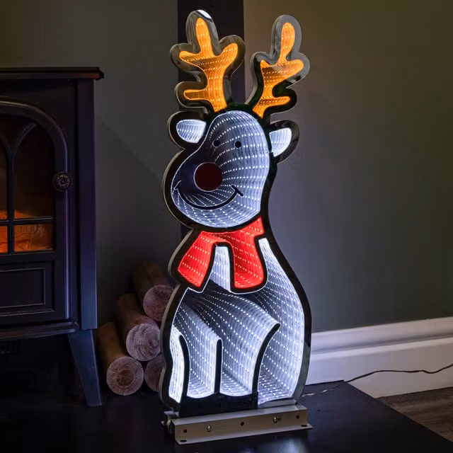 Samuel Alexander 60cm Infinity Standing Christmas Reindeer Decoration with White, Red and Gold LEDs – 1