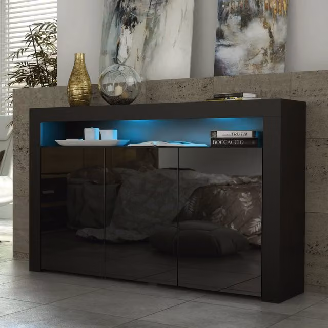 Creative Furniture Aether Sideboard in Black with Integrated Lighting, W: 155 cm, H: 92 cm, D: 40 cm