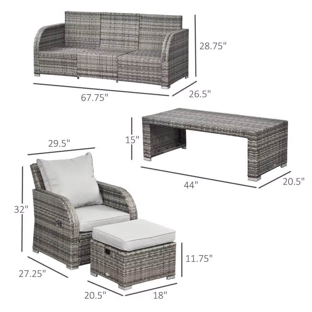 Wyld Haus Tanette 6 Piece Rattan Outdoor Sofa Set in Light Grey with 2 Reclining Chairs – 4