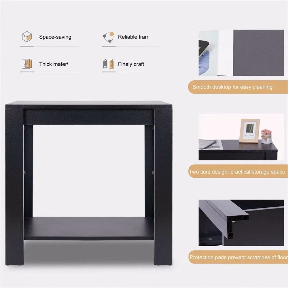 VOGREX Modern Black Wood Small Side Table and Slim Occasional Coffee Table – 3