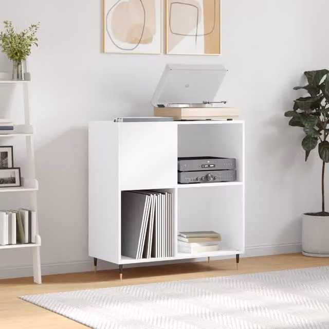 Berkfield Home White Record Cabinet in Engineered Wood, W/D/H: 84.5 x 38 x 89 cm – 1