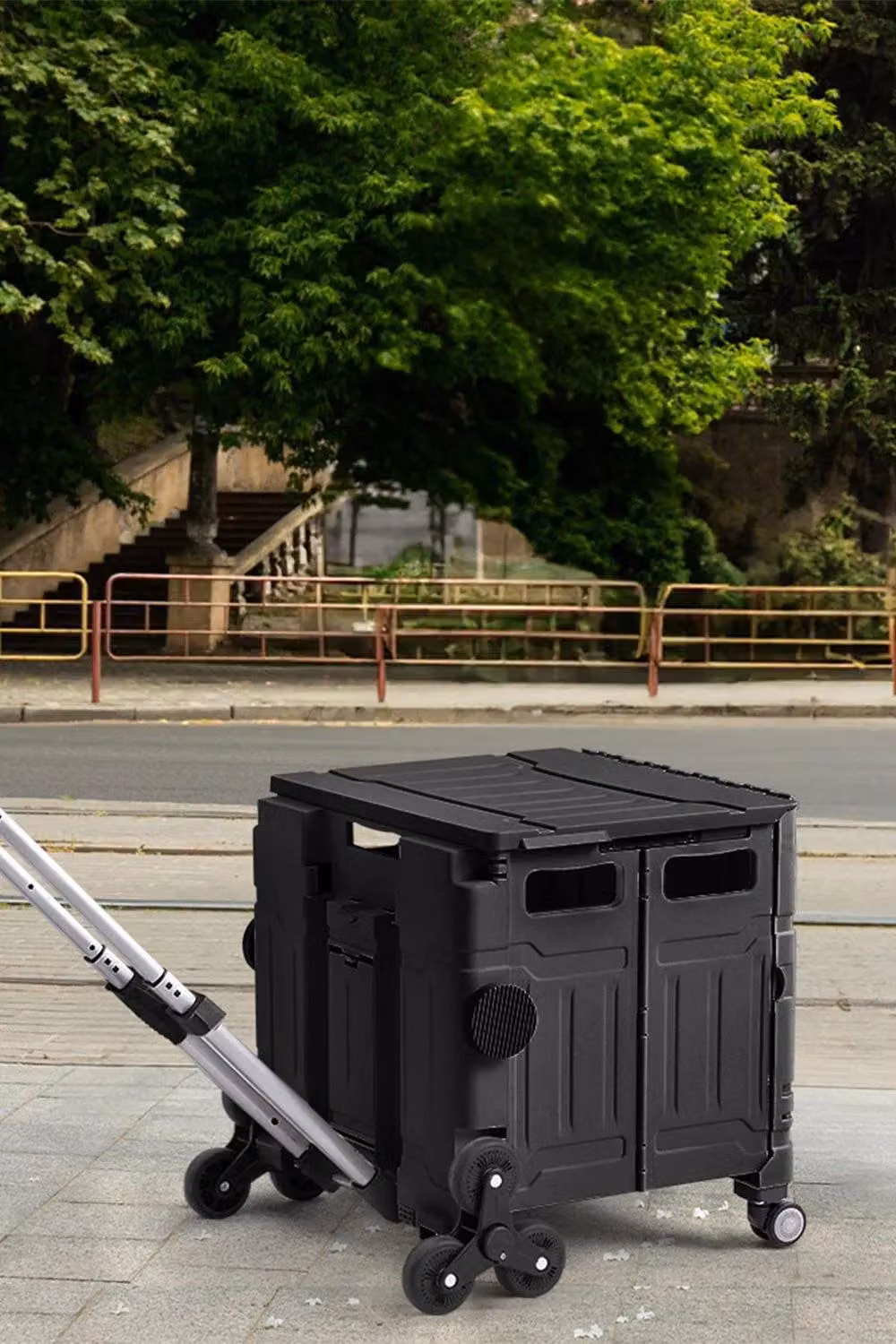 H&O Direct 75L Folding Plastic Stairs Climbing Shopping Trolley Cart in Black – 2