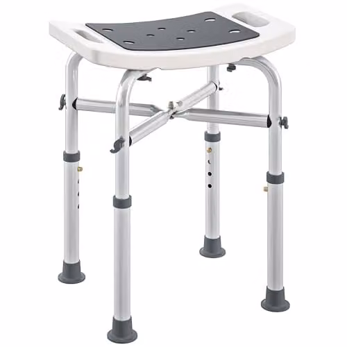 HOMCOM Adjustable Grey Shower Stool with Non-Slip Height-Adjustable Legs for Seniors, W/D/H: 51.5 x 42.5 x 51.5 cm