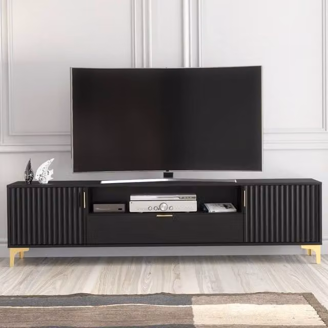 Creative Furniture Tide Crest Modern Geometric TV Unit in Black and Gold, W: 200 cm
