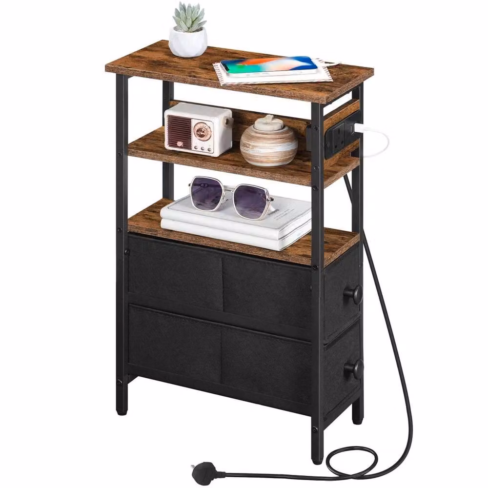 FORGEVIO Rustic Brown Side Table, W: 40 cm, D: 18 cm, H: 60 cm – 4