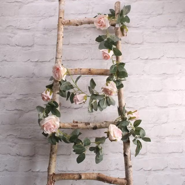 Kingsbury Gifts Pink Artificial Silk Rose Garland with Floral Foliage and Leaves