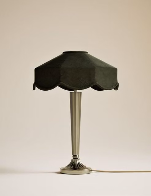 M&S Art Deco Scallop Shade Table Lamp in Dark Green and Gold/Brass