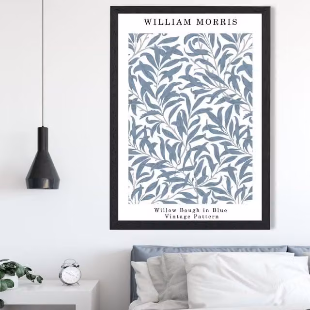 ARTZE William Morris Willow in Blue Floral Art Print with Black Frame, A2 Size