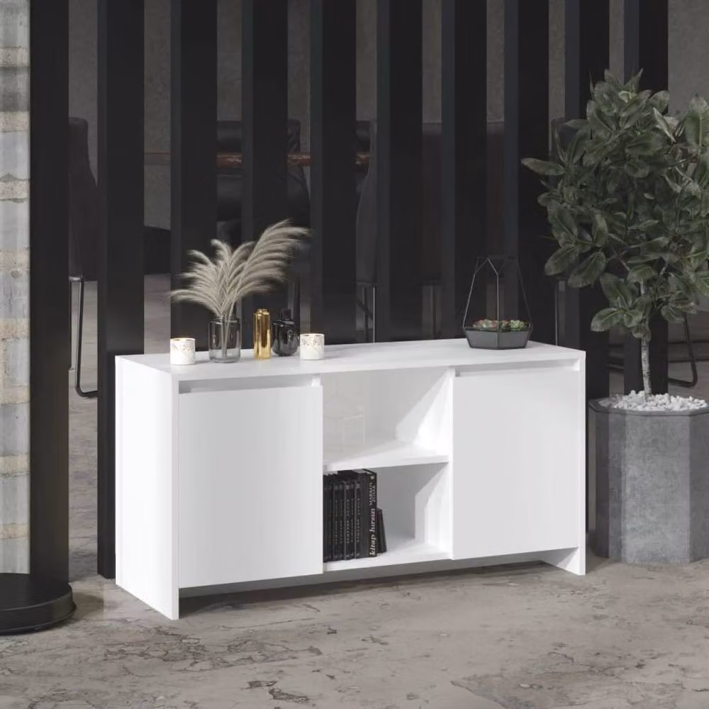 Berkfield Home White Minimalist TV Cabinet W/D/H: 102 x 37.5 x 52.5 cm – 2