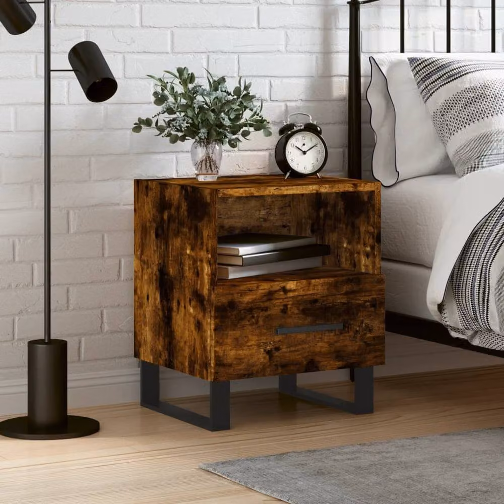 Berkfield Home Modern Bedside Cabinet in Smoked Oak Brown, W/D/H: 40 x 35 x 47.5 cm – 2