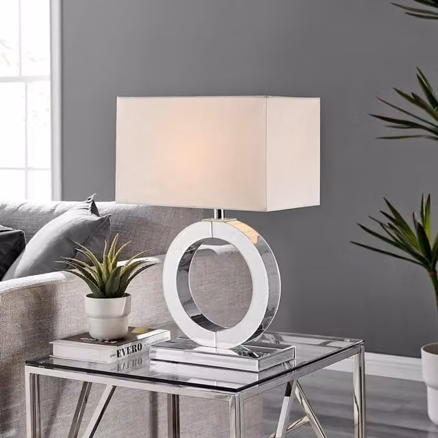 FurnitureboxUK Clara Mirrored Halo Table Lamp in White with Bulb Included