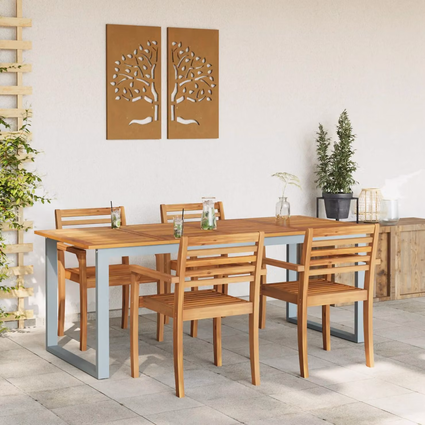 Berkfield Home Outdoor Dining Table in Grey, Made of Powder Coated Steel and Acacia Wood, W/D/H: 200 x 90 x 75 cm – 3