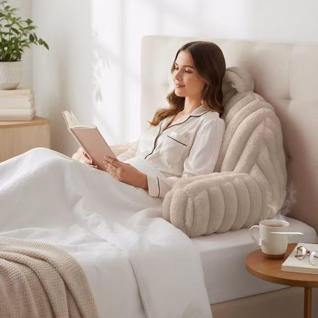 Velosso Plush Supersoft Jumbo Cord Ribbed Back Supporting Wedge Cushion in Beige